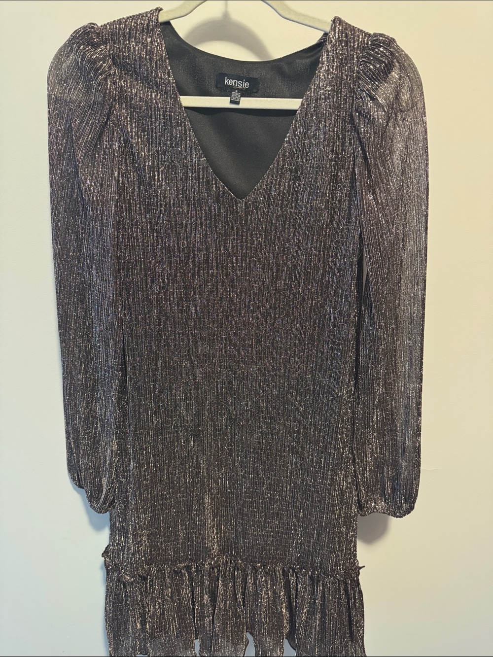 Kensie Shimmery Plum V-Neck Long Sleeve Dress